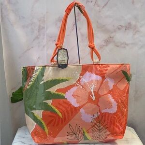 NWT Sun and Sand Floral Tote Bag - Orange and Green